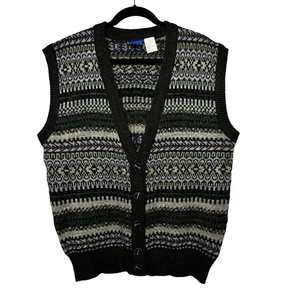 Vintage Sweaters - Vintage Soft Knit Grandpa / Dad Cabincore V Neck Sweater Vest